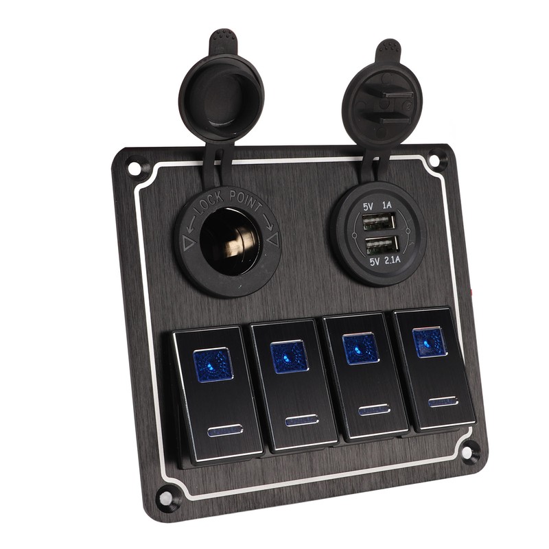 Rocker Switch Panel 4 Gang 12‑24V 5 Pin Blue Light