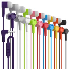 Maeline Bulk Earbuds 200 Pack in-Ear Stereo Headphones for School Classroom, Library, Travel, Gym, Tangle-Free in-Line Microphone Earbuds for Phones, Tablets, Laptops, Computer 3.5mm Jack, Multi Color