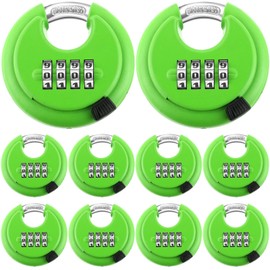 Maitys 4 Digit Combination Locks Stainless Steel Code Disc Lock Combo Padlock with Hardened Steel Shackle for Sheds Locker Storage Unit Gym Fence Gate Outdoor Indoor, Round (10, Green)