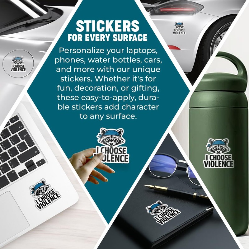 Racccoon I Choose Violence Sticker Decal, 4 inches | Water