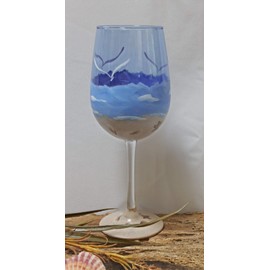 Hand Painted Wine Glasses - Beach and Sand on Cobalt Blue Glass (Set of 2)