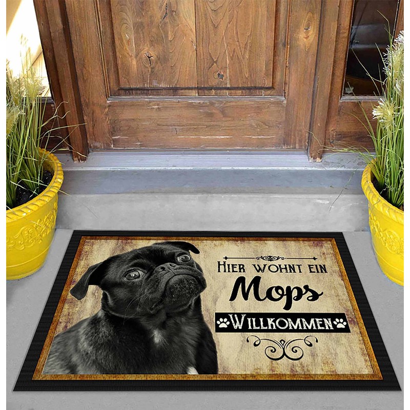 PR Print Royal Doormat Pets with Dog Picture Pug Black