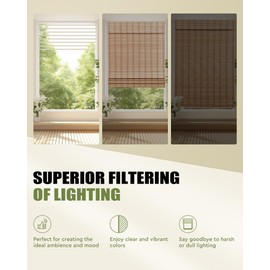 FoundGo 48" W x 72" H Cordless Bamboo Roller Blinds Sun Shade,Retro Light Filtering Roller Bamboo Curtains Bamboo Roll Up Window Bamboo Roller Curtain Shades for Windows,Doorways