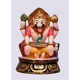 Sri Krishna Culture- Hand Crafted Medium Narsimha Deva Murti Idol On Half Lotus Base-Hindu God and Goddess Idol/Statue/Murti/Figurine-Polyster Resin-Multicolour-Showpieces for Gifting and Home Decor