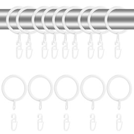 24 Sets White Metal Curtain Rings and Hooks, 30mm Curtain Hooks and Rings, 24 Metal Drapery Curtain Rings Hanging Rings & 24 Plastic Curtain Hooks, Sliding Eyelet Rings for Curtain Rods Poles