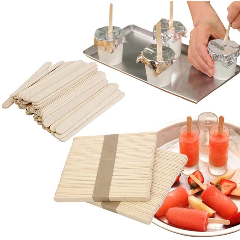 50/100/150pcs Wooden Craft Sticks Paddle Popsicle Coffee Stirrers Ice Cream