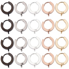 SUNNYCLUE 1 Box 20 Pieces 5 Colours Leverback Earring Hooks Gold Huggie Earrings French Lever Back Tiny Hoop Earrings with Open Ear Hooks for Jewellery Making Women DIY Crafts Crochet Stitch Marking