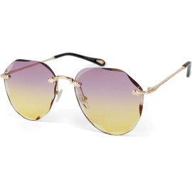 styleBREAKER 09020106 Women's Aviator Sunglasses Frameless with Tinted Lenses in Diamond Cut, Embossed Temples, Polygonal Lenses, Frame gold/glass purple-yellow gradient