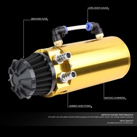 DNA Motoring OCT-ZTL-9046-GD (Gold) Oil Catch Can Reservoir Tank w/Breather Filter Baffled