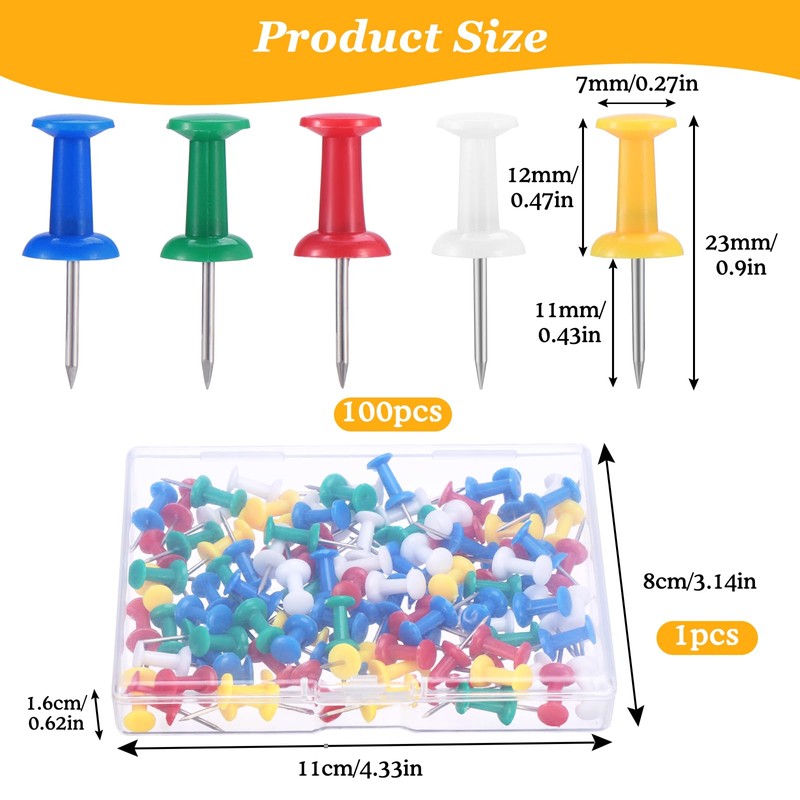 eROOSY 100 PCS Coloured Push Pins, Map Tacks Drawing Pins,