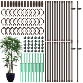 Hoemwarm 30 Pcs Adjustable Plant Sticks, 12 in Plant Support Sticks Plant Support Stakes with Orchid Clips Garden Ties Plant Support Cage for Potted Plants Indoor Orchid Flower Tomato, Brown