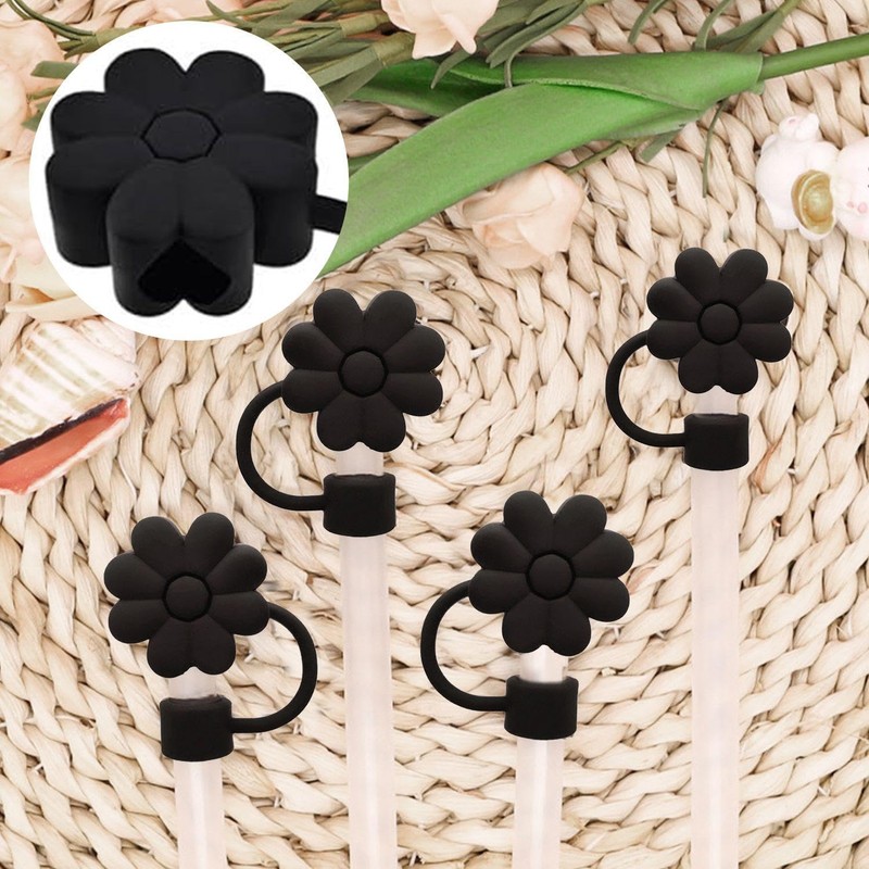 Pack of 8 Chrysanthemum Shaped Straw Caps, Straw Dust Plugs,