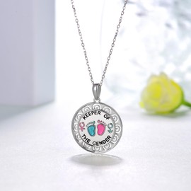 Gender Reveal Gifts Keeper of The Gender Pregnancy 925 Sterling Silver Necklace Pendant Jewelry New Parents Gifts for Couples New Parents Women