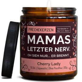 Lustige Duftkerze mit Spruch für Mama | Handgemacht aus Sojawachs | In Geschenkbox | Nachhaltiges Valentinsgeschenk | Geschenkidee Geburtstag Mutter, Beste Mama zum Muttertag |Kirsche