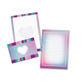 Writing Paper Set with 2 Writing Pads and 25 Envelopes for Children Exercise Book Notepad Notebook (1 Pad "Heart" and 1 Pad "Gradient" A5 with 25 Sheets Each + 25 Envelopes)