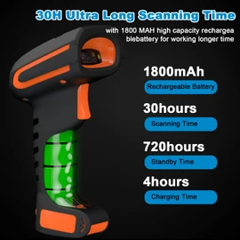 2D Bluetooth Industrial Barcode Scanner, Industrial Bar Code Reader with Wireless 433Mhz 1800 Feet Transmission Distance ，for Intensive scanning of Large Warehouse