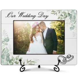 RPLCSPC Wedding Picture Frame, Our Wedding Day Photo Frame for 4x6 Photo, Wedding Anniversary Valentines Day Gifts for Couples Women Men Her Him, Wooden Picture Frames for Home Desk Decor-A35