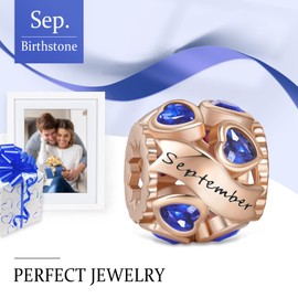 NINGAN Birthstone Charms for Bracelets Rose Gold Charm 925 Sterling Silver Openwork Beads Charms, Love Heart Charms for Bracelets and Necklaces, Cubic Zirconia, Cubic Zirconia