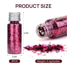 FlyCoco Bottled Edible Gold Flakes Leaf, 3 Bottles Imitation Gold Foil Metallic Sheets, Gold Foil Fragments for Decorating Cakes, Cupcake, Dessert, Candy, Chocolates, Nails, Painting, Crafts, Makeup(Rose Red)