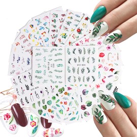 29 Sheets Flowers Nail Art Decals Water Transfer Nail Art Stickers Butterfly Flamingo Leaf Floral Nail Art Design for Women Girls Manicure Tips Charms Decoration Colorful Acrylic Nails Supplies