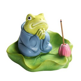 Tivleed Ceramic Green Frog Incense Holder with Lotus Leaf Tray – Cute Animal Statue Home Décor, Incense Burner for Sticks & Cones, Mini Zen Garden Accessory (8.5x7.5x5.7cm)