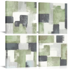 LoveHouse Green and Grey Canvas Wall Art Sage Green Abstract Painting Artwork Prints Green Gray Decor for Bedroom…