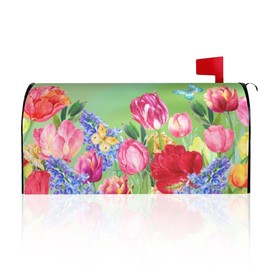 JINNAGLTU Spring Tulips and Lavender Mailbox Covers Standard Size 18x21in Magnetic Post Letter Box Cover Decorative Mailboxes Wraps for Outside Garden Yard Home Décor