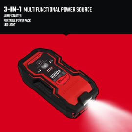 CRAFTSMAN Lithium Jump Starter and Portable Power Pack, CMXCESM263, 3-in-1, 2.4 Amp USB Port, LED Light, 1000 Amps, 12 Volt, for Motorcycle, Car, SUV, Truck, and Marine Batteries