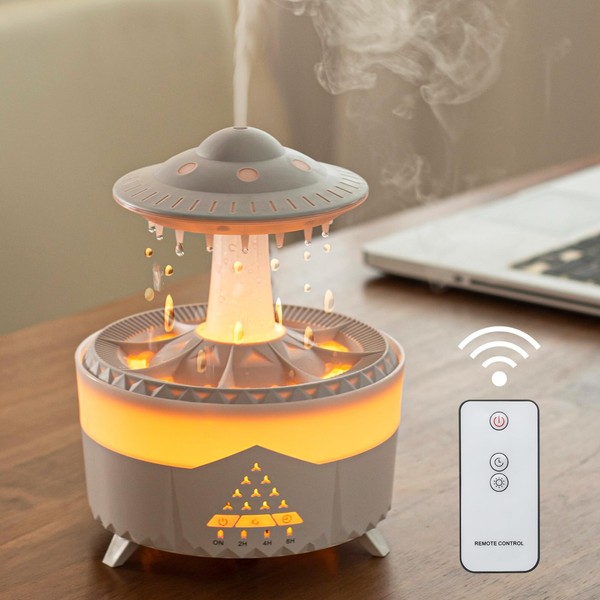 UFO Raindrop Humidifiers for Bedroom Home, Biupky 350ML Large Capacity Essential Oil Diffusers for Home, Cool Mist Humidifiers for Sleeping Relaxing, Aromatherapy Diffuser for Bedroom Office Yoga Spa