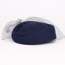 HIMESPORT Navy Wool Felt Fascinator Hats for Women Ladies Lady Elegant Tea Party Dress Beret Derby Fedoras Pillbox Hat with Bowknot