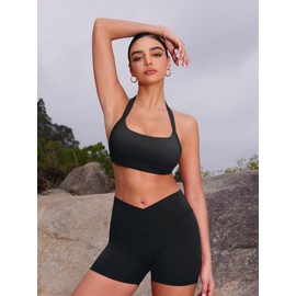 YEOREO Roxanie - Brasier deportivo con cuello redondo, acolchado extraíble y espalda abierta, para yoga, entrenamiento, para entrenamiento, Negro -, S