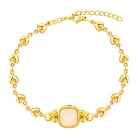 Onress Love Heart Chain Link Bracelet for Women with Dainty Resin Square Chinese Blessing Charms, Gold Plated Stainless Steel Christmas New Year Party Birthday Lover Jewelry Gift Y4379 White
