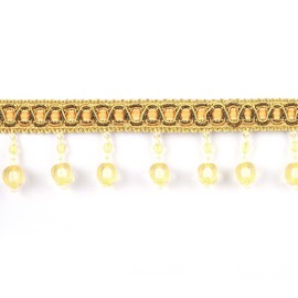 Fenghuangwu 6.5 Yard Handmade Beaded Hanging Tassel Pendant Fringe Trim Fabric Ribbon Trimming, 8Cm/3.15Inch Diameter Hand Knitting Tassel Fringing Trimmings for Decor, DIY（Gold）