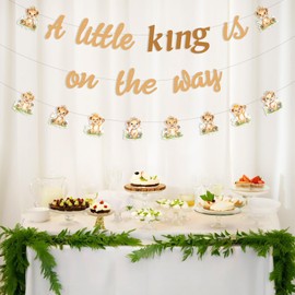 kreat4joy Lion Baby Shower Decoration, A Little King is on The Way Decoration Banner Garland for Lion Wild Woodland Jungle Safari Animal Baby Shower Gender Reveal Decoration