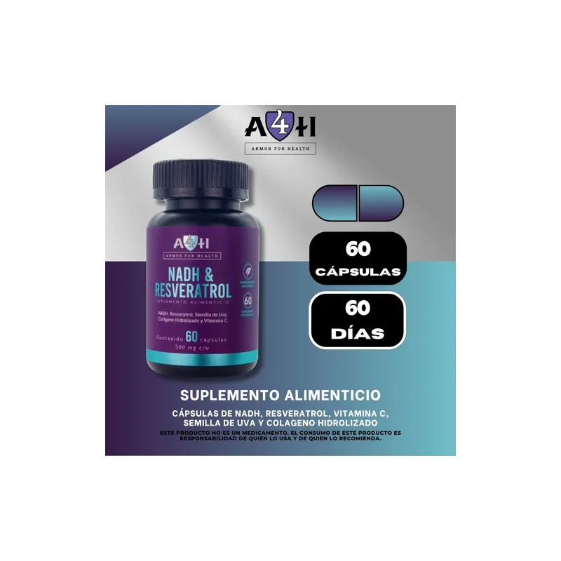 Envío Suplemento A4h Resveratrol Nadh Antioxidante 60 Caps