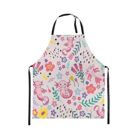 Erosebridal Floral Axolotl Apron 31x26 inch for Cooking,Pink Axolotl Chef Apron for Kids Teens Girls,Coastal Reptile Kitchen Apron Summer Ocean Printed Cooking Apron
