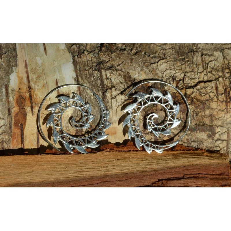 Brass Silver Plated Spiral Earrings points triangles pattern 925 sterling
