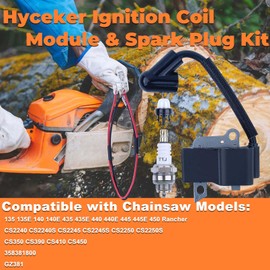 Hyceker Ignition Coil Module & Spark Plug Kit For Husqvarna 135 140 435 440 445 450 Rancher Jonsered CS2240 CS2245 CS2250 McCulloch CS350 CS390 CS410 CS450 GZ381 Chainsaw 573935702 576705602 573935701