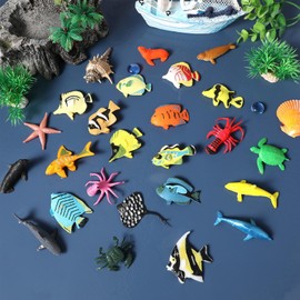NUOBESTY - Juego de 24 cifras de animales del mar del océano, realistas de peces tropicales, criaturas de vida marina de plástico para recuerdos de fiesta, decoraciones de pecera