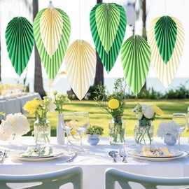 Easy Joy Paper Fans Set of 9 Paper Leaves Hanging Paper Fan Garland Decoration Green for Birthday Wedding Graduation Children Party