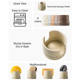 Zoeeker Kitchen Sponge Holder, Ceramics Sponge Rack Sink Sponge Tray Holder for Sponge, Scrubbers, Bathroom, Kitchen Gadget Organizer, Yellow
