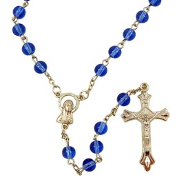 Catholic Brands Dark Blue Acrylic Prayer Bead Rosary with Adoring Madonna Centerpiece, 20 Inch
