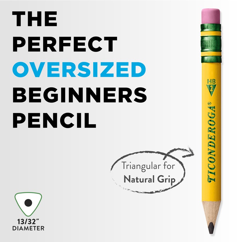 Ticonderoga My First Short Triangular Wood-Cased Pencils, #2 HB Soft,