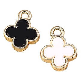 MONNEL M398 Tiny 4-leaf Clovers DIY Bracelet Charms Zinc Alloy Metal Pendants Wholesale (White & Black,8pcs)