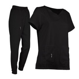 Med5 Breathable Scrubs For Women Set- Soft 2 Piece Medical Uniform with V-Neck Top & Jogger Scrub Pants For Women- Durable, Lightweight, Stretchy Wrinkle-Resistant Womens Scrubs (Sizes S-XXL)