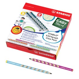 Ergonomic Graphite Pencil - STABILO EASYgraph - 8 x Left-Handed and 40 x Right-Handed - Classpack of 48 - Assorted Colours - HB