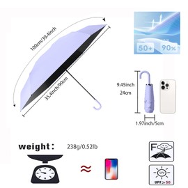 erised's bifrost Mini Travel Folding Umbrella Compact Folding Umbrella with Hook Handle Small Portable Outdoor UV Protection 99.9% Eflon Coating Rain and Sun Protection Lightweight for Women and Kids,