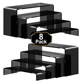 Aheroi Acrylic Risers, 8 Pcs 2 Set Display Risers, Black Arylic Display Stands Acrylic Shelf Riser, Display Stands for Vendor Events, Cupcake Stands, Funko Pop Display Acrylic Riser(1-3-4-5IN)