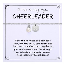 Initial G Necklaces for Cheerleader, Pearl Necklace Gifts for Cheerleading Squad, Birthday Christmas Graduation Gift for Cheer Leaders, Cheer Captain Jewelry, Silver