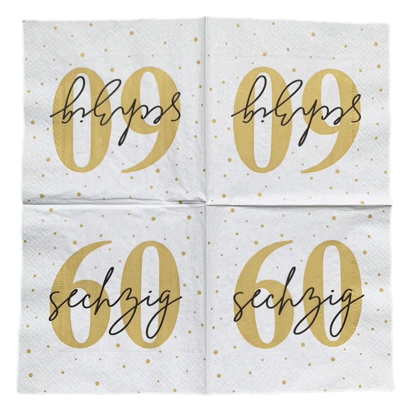 20 Napkins for 60th Birthday 33 x 33 cm White